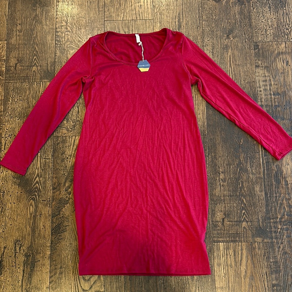PinkBlush Burgundy Long Sleeve Maternity Dress